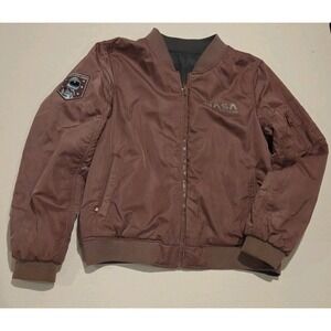 QLZ NASA Collection Bomber Jacket Gray Pink Reversible Coat Size M
